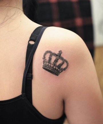 Blackwork Shoulder Crown Tattoo