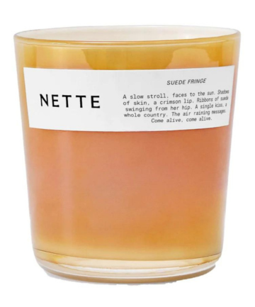 Nette Suede Fringe Scented Candle, $68