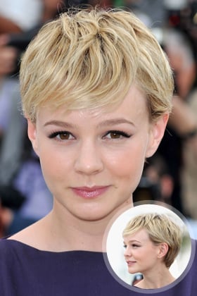 Carey Mulligan's Pixie Cut with Sideswept Bangs 