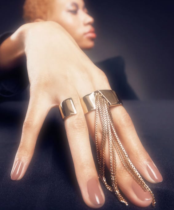 Alexis Bittar Box Chain Fringe 3 Finger Ring, $375