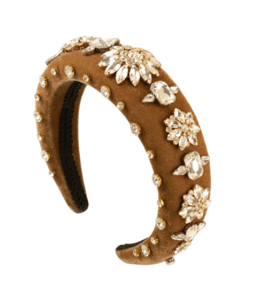 Rosie Fox Padded Velvet Crystal Flower Headband in Brown, $77