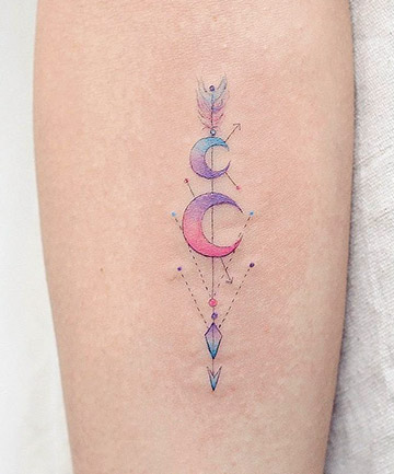 Pastel Moons Arrow Tattoo