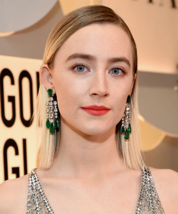 Coral Lips and Emerald Earrings at the 2018 Golden Globes