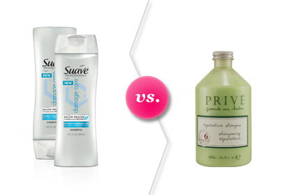 Suave Professionals Damage Hair Care Shampoo, $3.29 vs. Prive Reparative Shampoo, $26.59