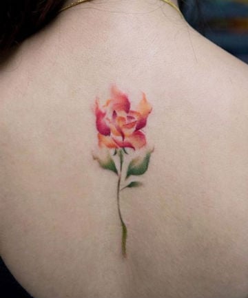 Fiery Watercolored Rose Tattoo